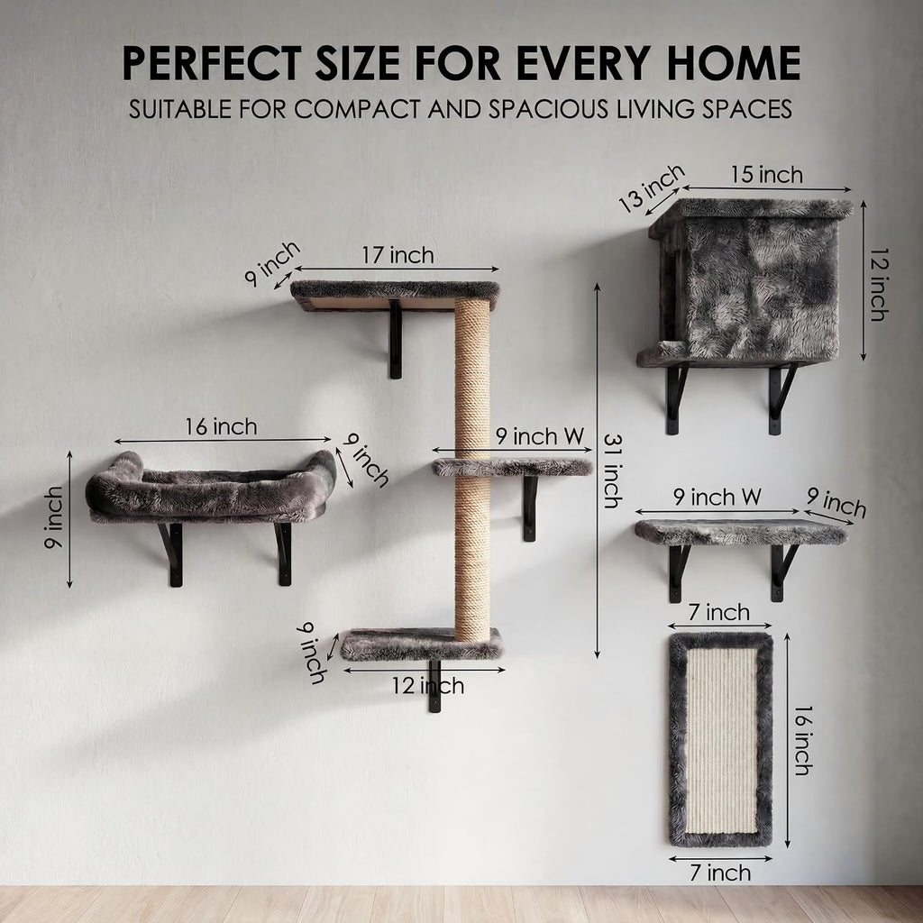 5in1 Cat Wall Shelves for Large Cats, Wall Mounted Climbing Furniture