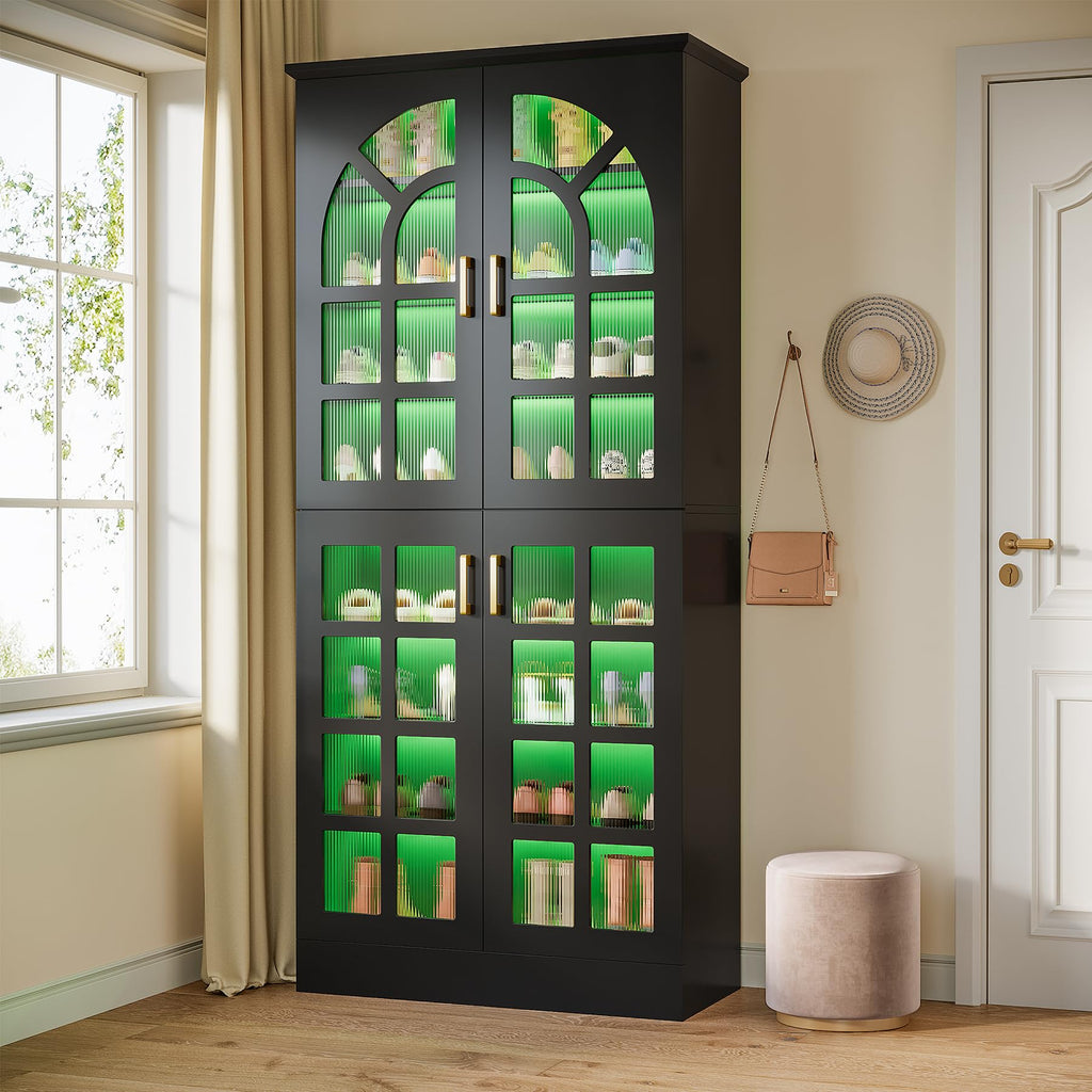 Tall Shoe Cabinet with Doors & Led Light, 8-Tier, Modern