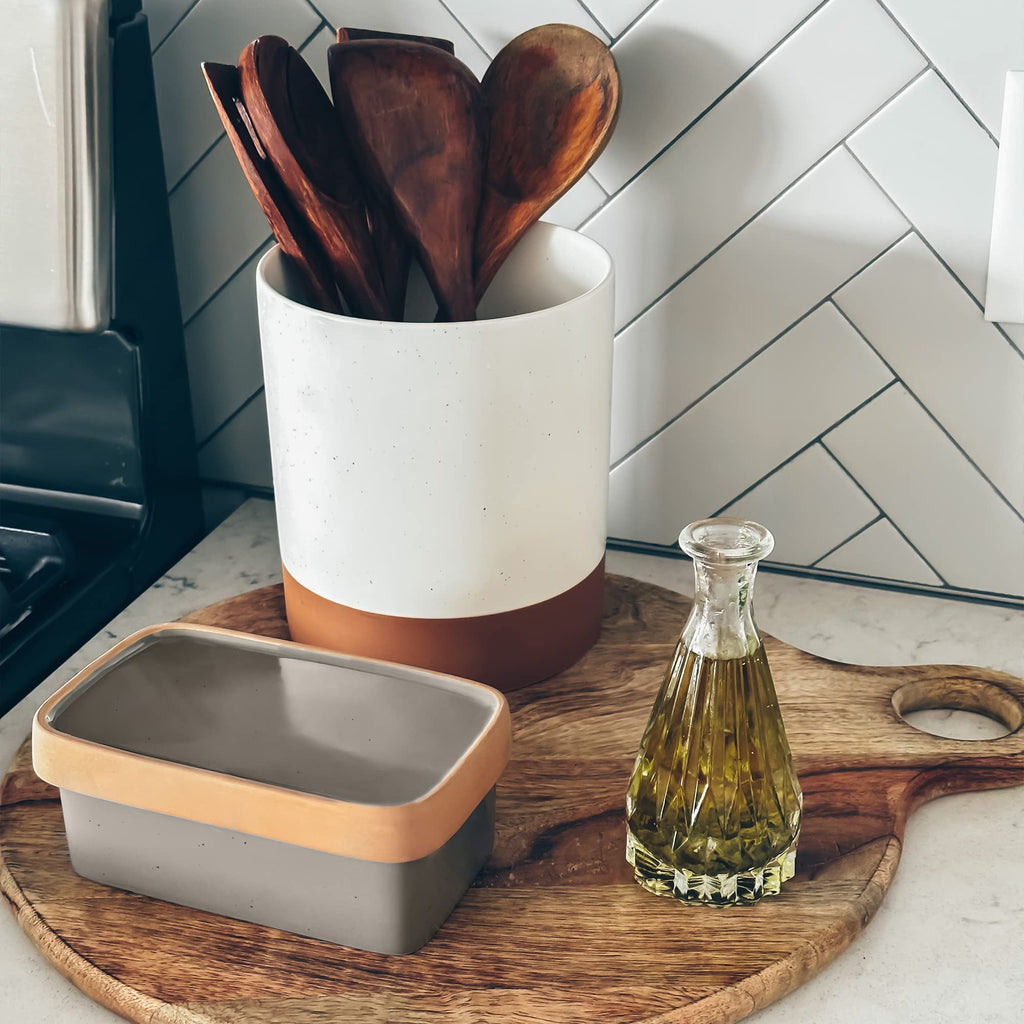 Two-in-One Butter Dish with Lid, Covered Crock Container to Leave on Countertop - Large Storage