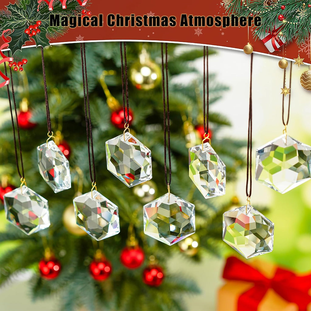 12 Pcs Clear Crystal Hexagon Suncatcher Prisms Window Hanging Decor - Clear Crystal Hexagon Sun Catcher Prisms