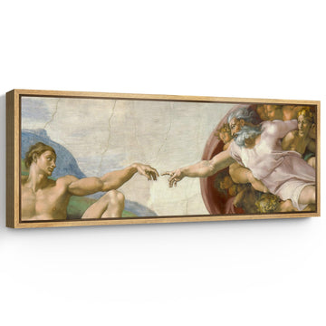 Large Framed Canvas Print Wall Art The Creation of Adam by Michelangelo Illustrations Modern Art Calm Warm - 60"x20"