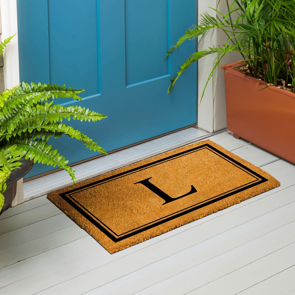 Flag Monogram Letter L Entrance Doormat | 28 x 16 inches | Dirt Catching Natural Coir | All-Season | Non-Slip Backing