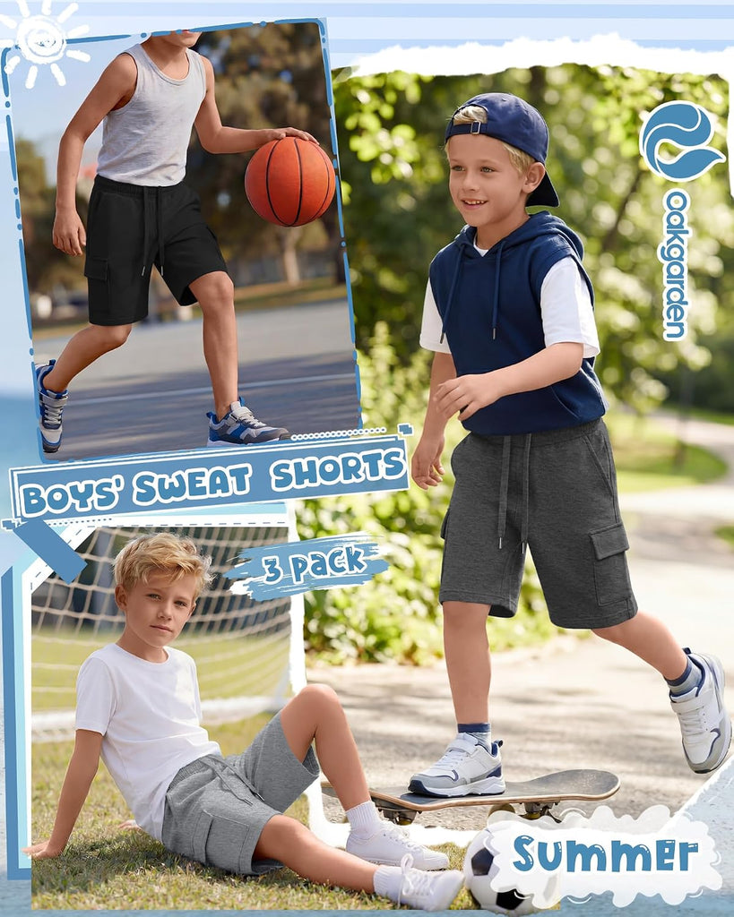 3 Pack Boys Athletic Cargo Shorts
