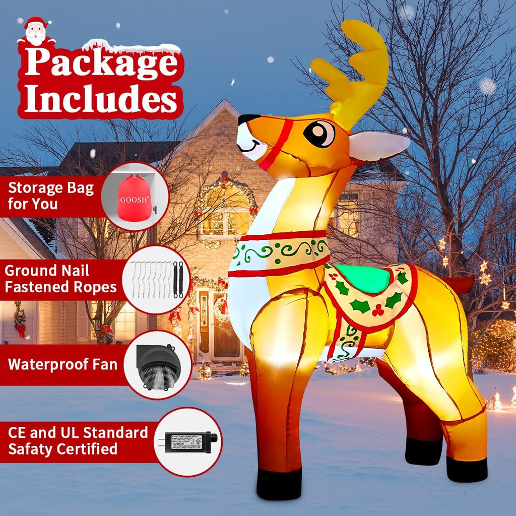 6 FT Christmas Inflatables Reindeer Outdoor Decorations Blow Up Yard Cute Deer with Built-in LEDs for Xmas Garden
