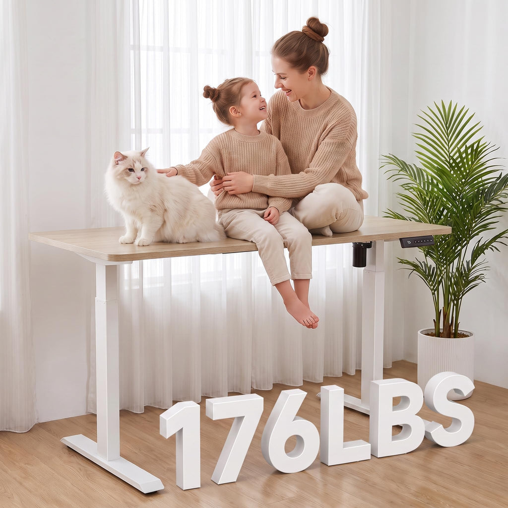 48 x 24 inch Standing Desk Electric Adjustable Height with Power Outlets, Stand up Desk with Wheels, Preset Heights