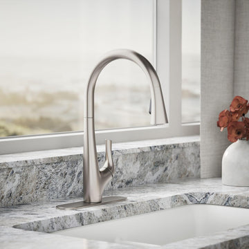 R43210-VS BevinTM Kitchen Sink Faucet with Pull Down Sprayer, Two-Function Sprayhead Kitchen Faucets, 1.5 GPM