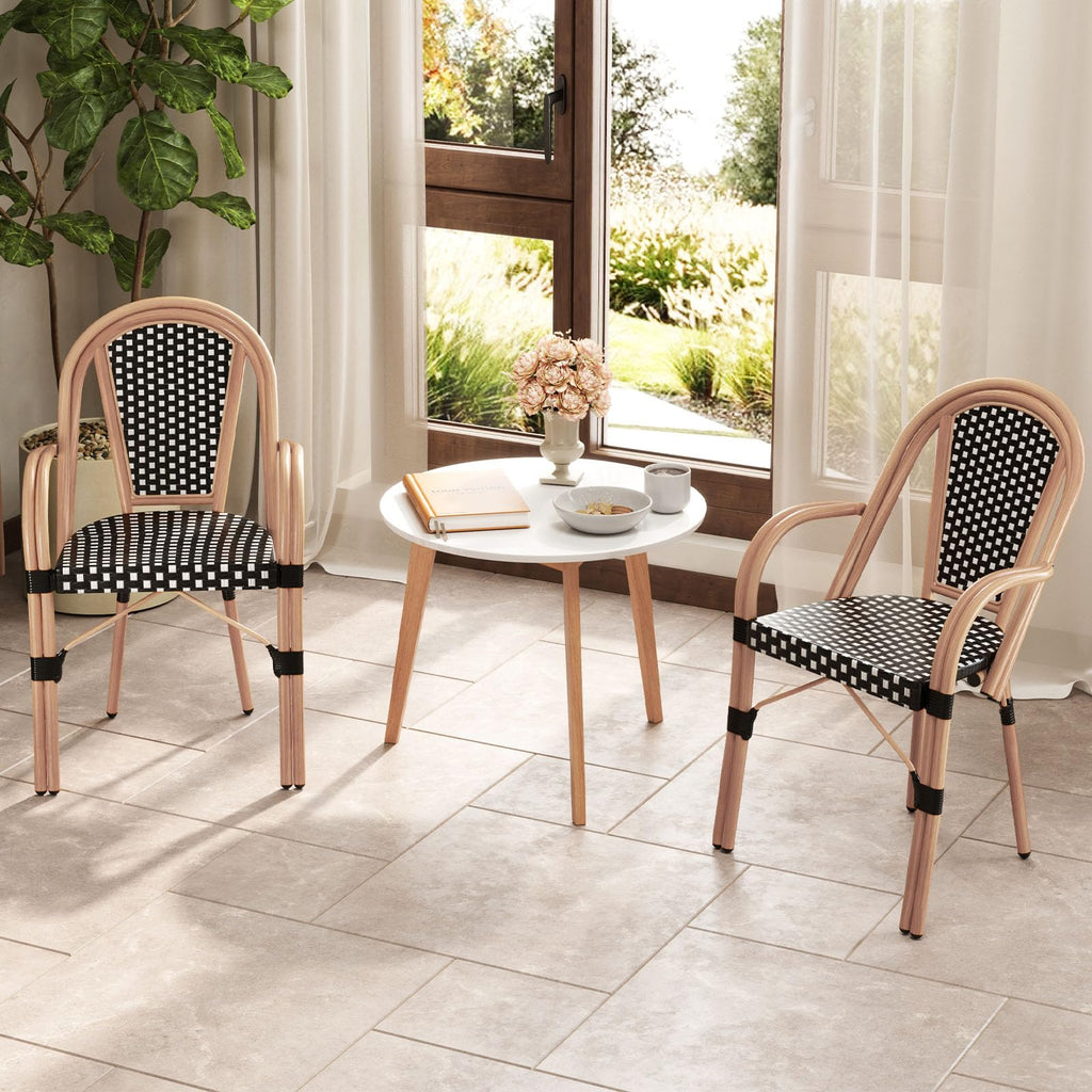 Wicker Patio French Bistro Dining Chairs Set of 2