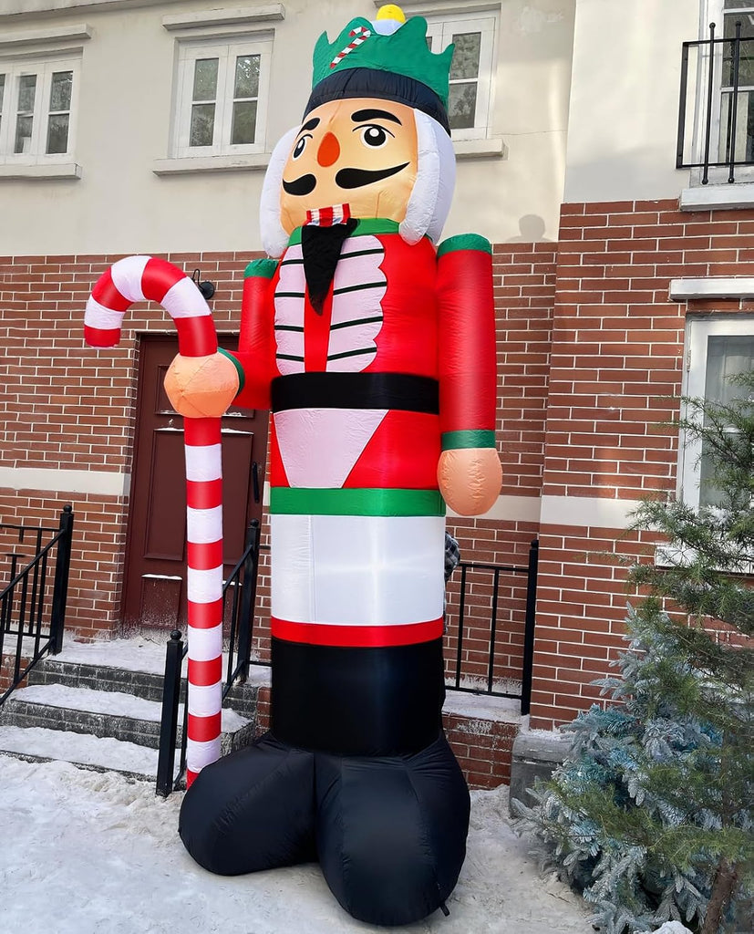 12 Ft by 5.9 Ft Christmas Inflatables Nutcracker Outdoor Decorations, Giant Christmas Blow up Hold Candy Cane Built