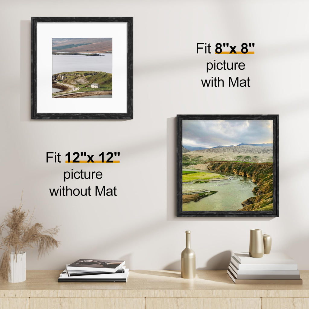 12x12 Picture Frames, Vintage Photo Frames, Distressed Black, 2-Pk