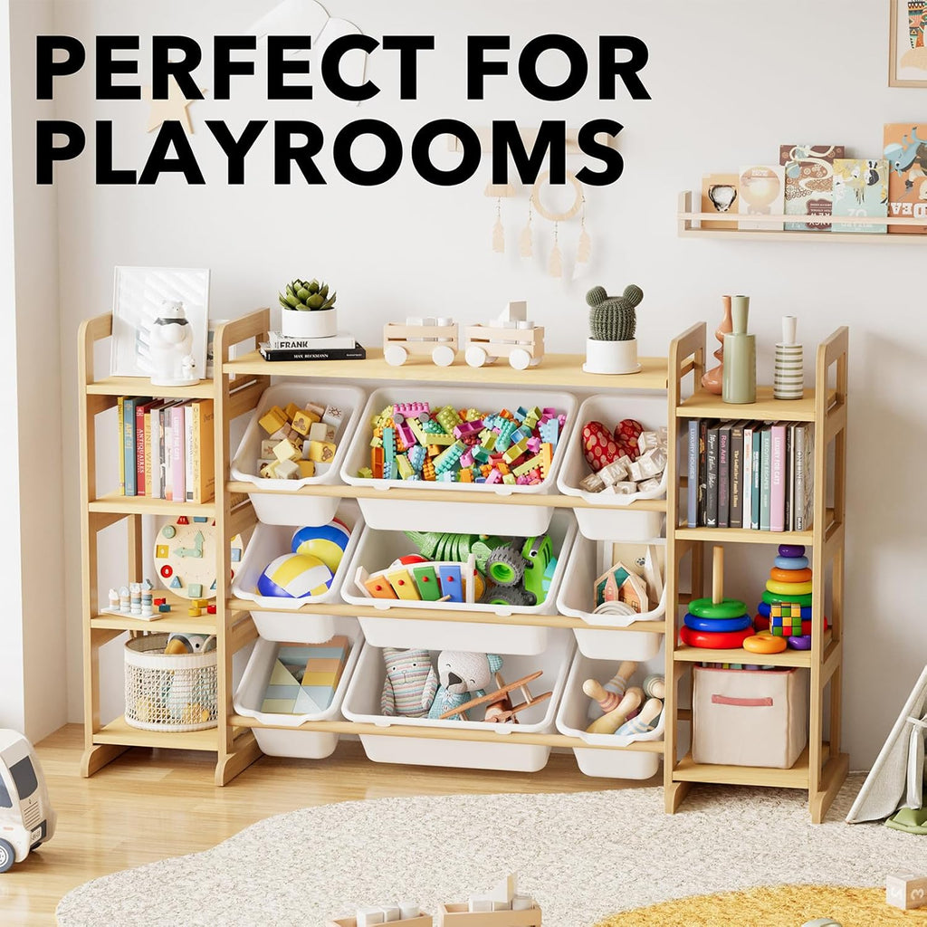 Large Toy Storage Organizer 9 Shelves 9 Bins, Toy Organizers Storage Bookshelf, Kids Bin Shelf Toys Box Bookcase