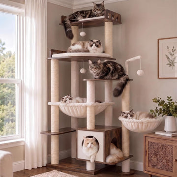 Cat Tree, 70.5" Wood Tall Cat Tower for Large Indoor Cats