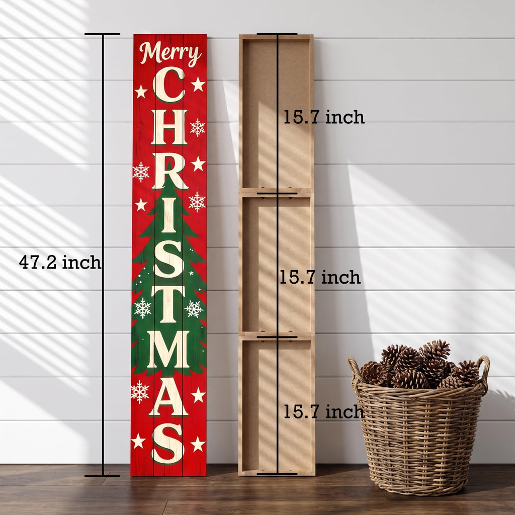 Vertical Merry Christmas Porch Sign, Rustic Wooden Xmas Standing Sign, Christmas Day Farmhouse Outdoor