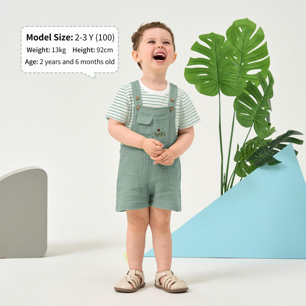 Baby Boy Short Overalls Cotton Gauze Shortall (Green, )