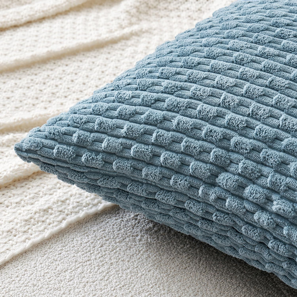 Decorative Throw Pillow Covers 20x20 Blue Grey Textured Corduroy