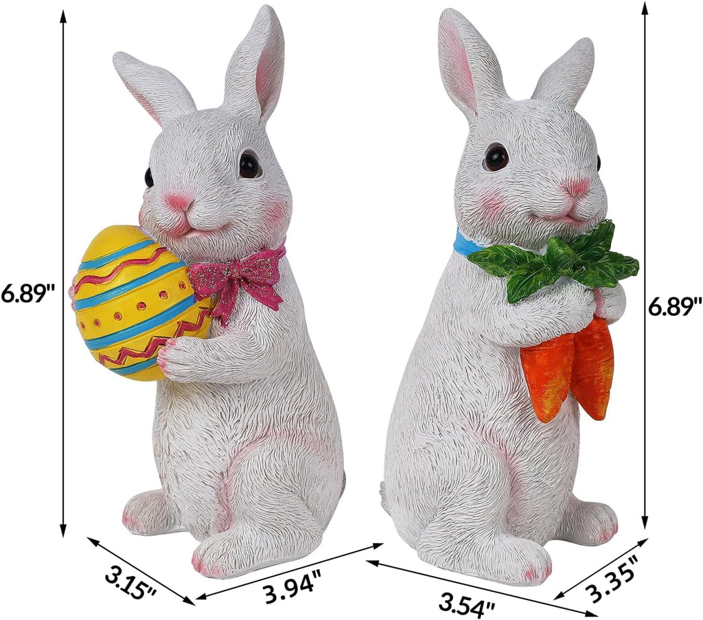 Easter Bunny Figurine Decor, Standing Spring Resin White Rabbit Couple Statue Tabletop Ornament, Festival - Set of 2