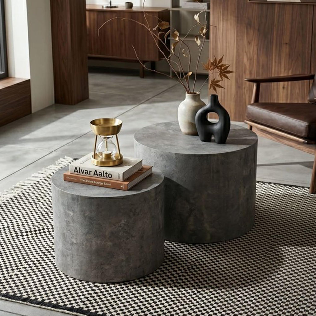 Nesting Coffee Table Set of 2, Modern Round Wooden Coffee Tables, Accent End Side Table for Small Space Living