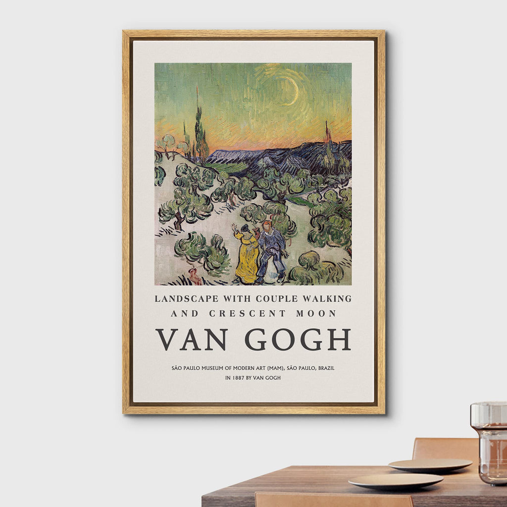 Framed Canvas Print Wall Art Landscape Couple Walking Vincent Van Gogh Nature Wilderness Illustrations Fine Art
