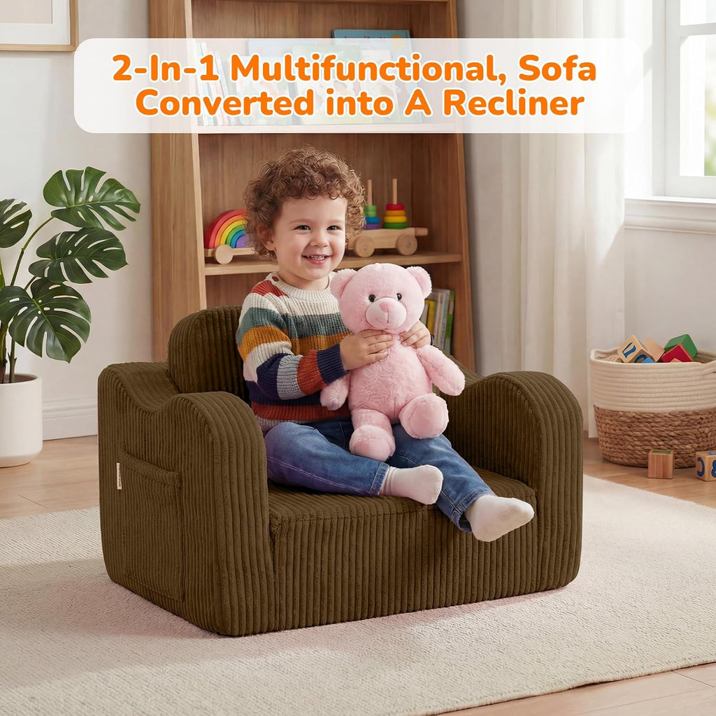 Kids Sofa, in-1 Corduroy Fold Out Recliner Chair, Brown
