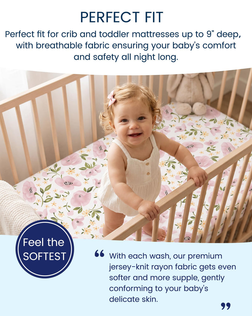 Premium Stretchy Crib Sheets (2-Pack)-Hypoallergenic, Silky Comfort, Buttery Soft, Calming Effect, All-Season