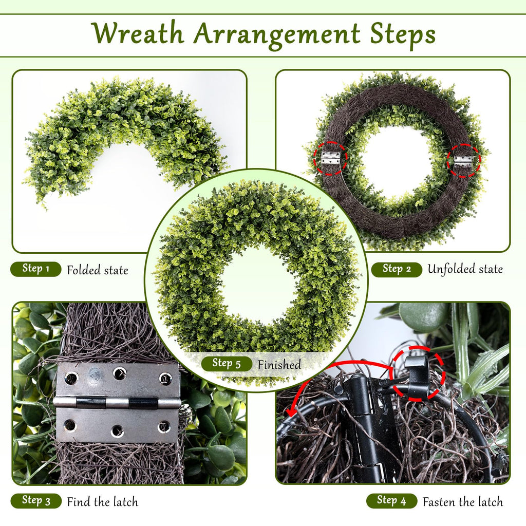 32 Inch Extra Large Boxwoods Green Spring Artificial Wreath for Front Door, Year Round Spring Summer Winter Wreaths