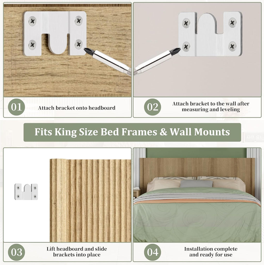 King Headboard Only, Modern Fluted Wall-Mounted Head Board with Lighting, Boho Wood Bed headboard Stylish Bedroom