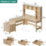 L Shaped Desk with Hutch and Drawers, 67" Computer Desk Gaming Desk with Power Outlets & LED Lights