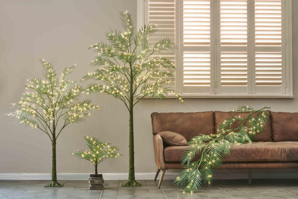 Lighted Palm Tree 4FT 240 LED Fairy Lights, Artificial Greenery Tree with Lights Room Summer Decoration Inside
