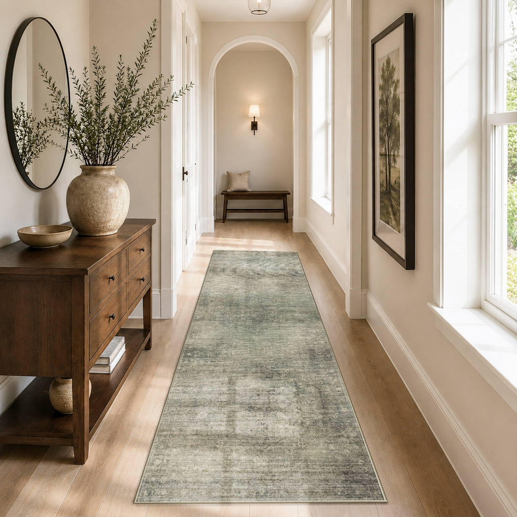 Washable Hallyway Runner Rug Non Slip Kitchen Green Area Rug