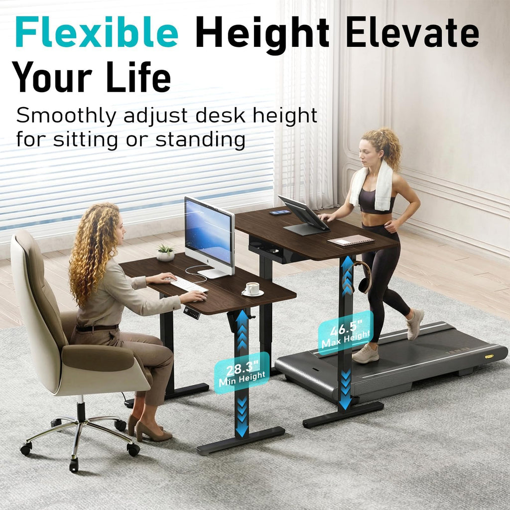 Electric Standing Desk, 40" x 24" Small Sit Stand Desk, Dark Walnut