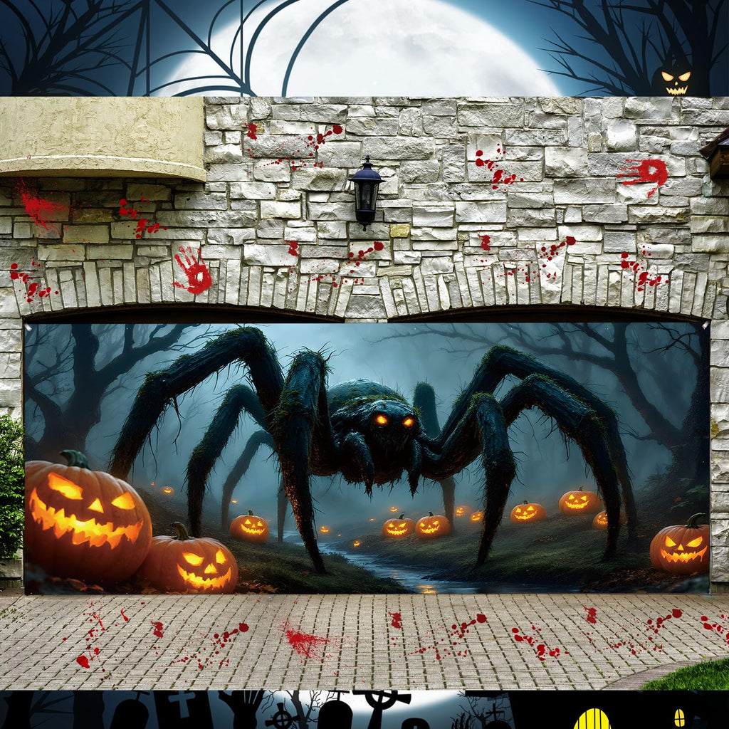 7x16 ft Halloween Garage Door Cover Giant Spider Banner Backdrop