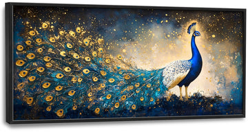 Peacock Large Wall Art Framed Gold Wall Decor Mountain Peacock Pictures Oversized Canvas Print Painting Modern Extra