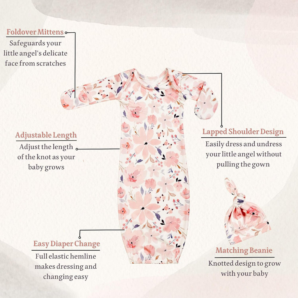 Newborn Baby Sleeper Gown with Beanie