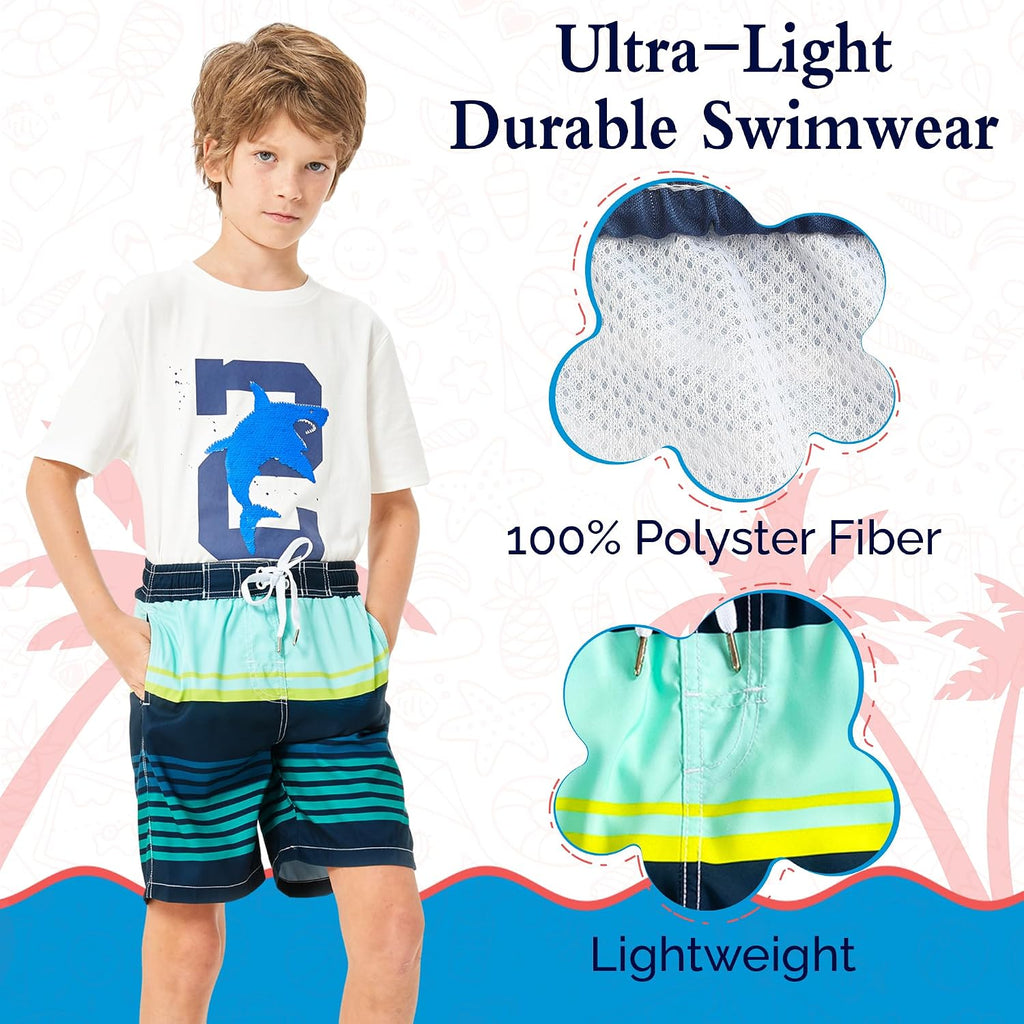 Boys Swim Trunks - Quick-Dry, Comfortable, /6 to 18/ Fun Patterns, Durable Design Boys Bathing Suit