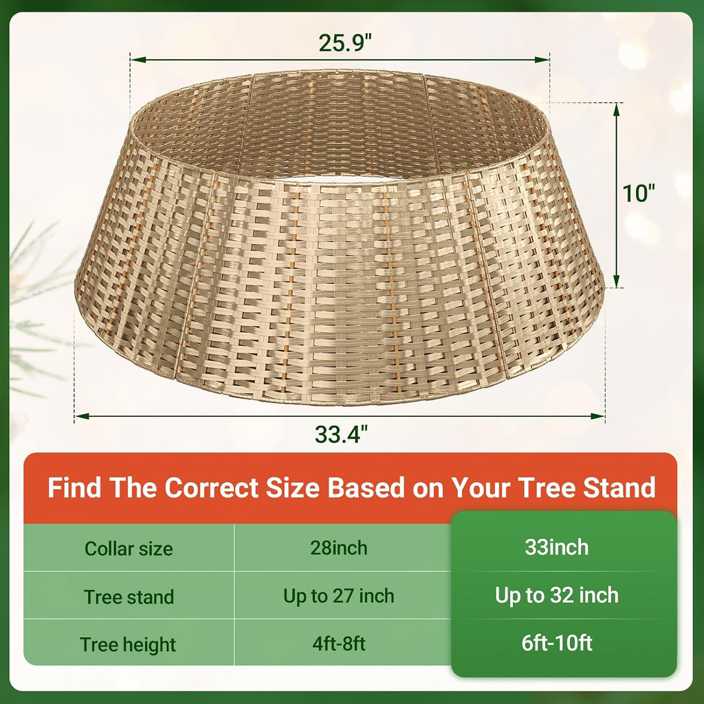 Gold Christmas Tree Collar, 33 Inch Woven Xmas Tree Skirt