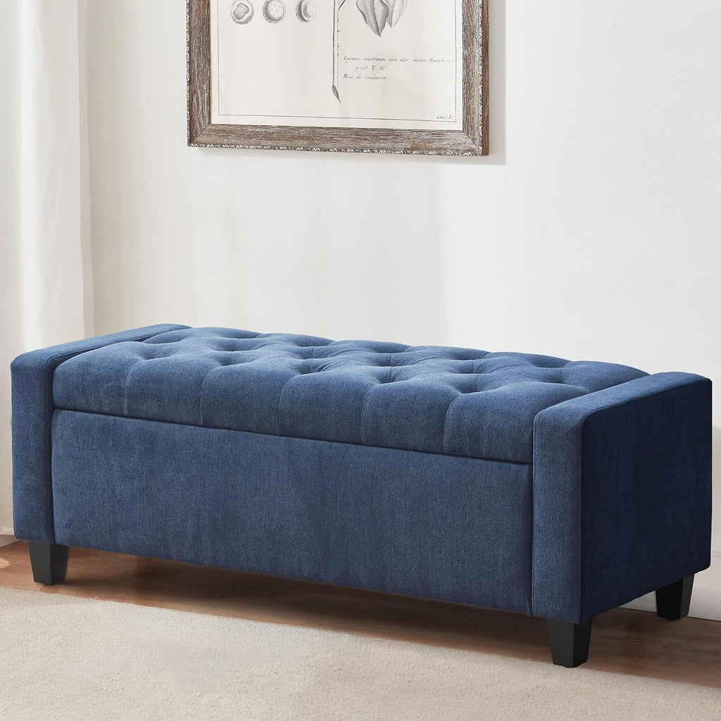 Ottoman with Storage, 48.8" Fabric Storage Ottoman Bench with Hinge, Bedroom Bench, Upholstered Benches with Seating