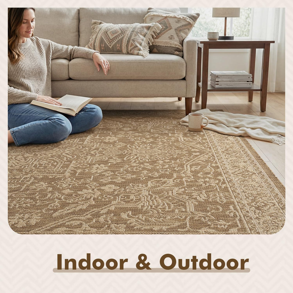 Outdoor Rug-Patio Rug Polypropylene Indoor Outdoor Rugs Carpet Deck Balcony Porch, Textured Weave, Durable for