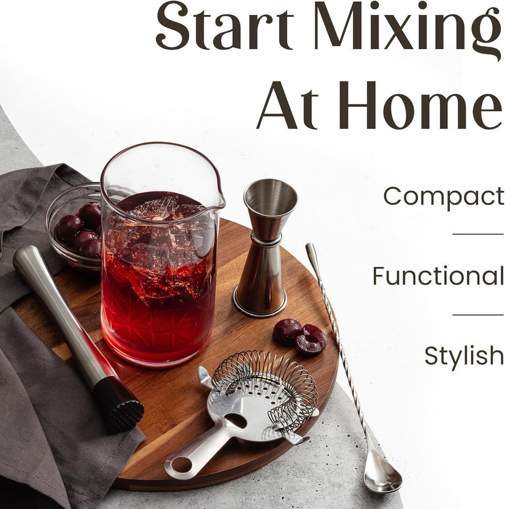 Cocktail Set - 7-Piece Bartender Kit with Mixing Glass Set, Japanese Jigger, Spoon, Muddler, and Strainer - Perfect