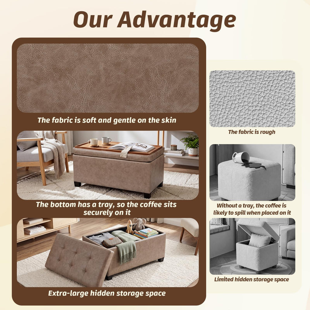 Storage Ottoman with Tray Leather Ottoman with Storage