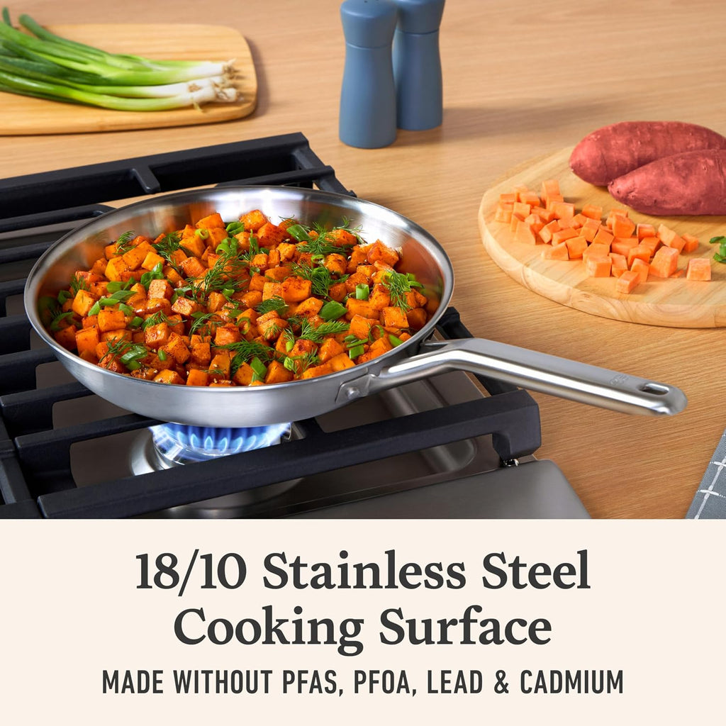 Brushed 3-Ply Stainless Steel Cookware Set w/Turbo Heat Tech 10 Piece Includes Frying Pans, Pots and Pans Set