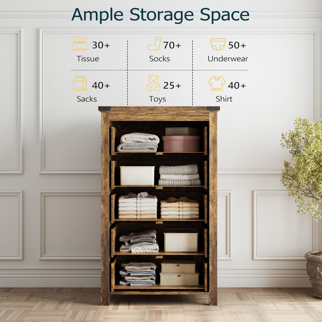 With 5 Drawers, Wood Dressers Chest of Drawers with Metal Handles, Modern Bedroom with Drawers for Closet Hallway