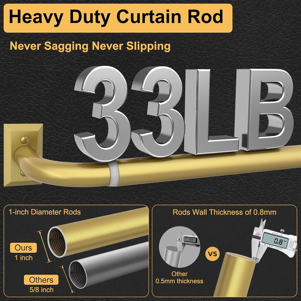 Gold Curtain Rods, Heavy Duty Wrap Around Curtain Rod for Windows 48 to 84 Inch, Adjustable Decorative Blackout