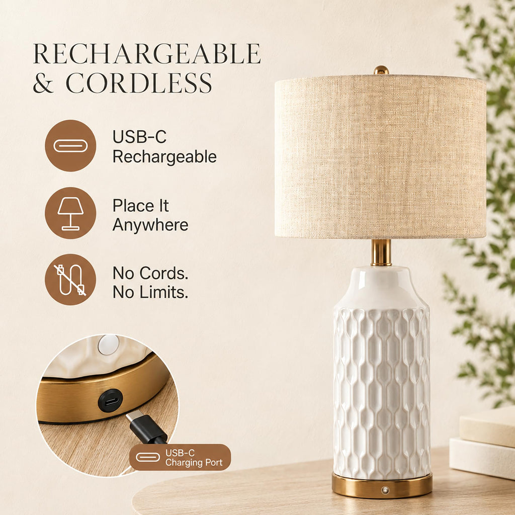 24''Cordless Table Lamp Touch Dimmable Bedside Lamps Set of 2