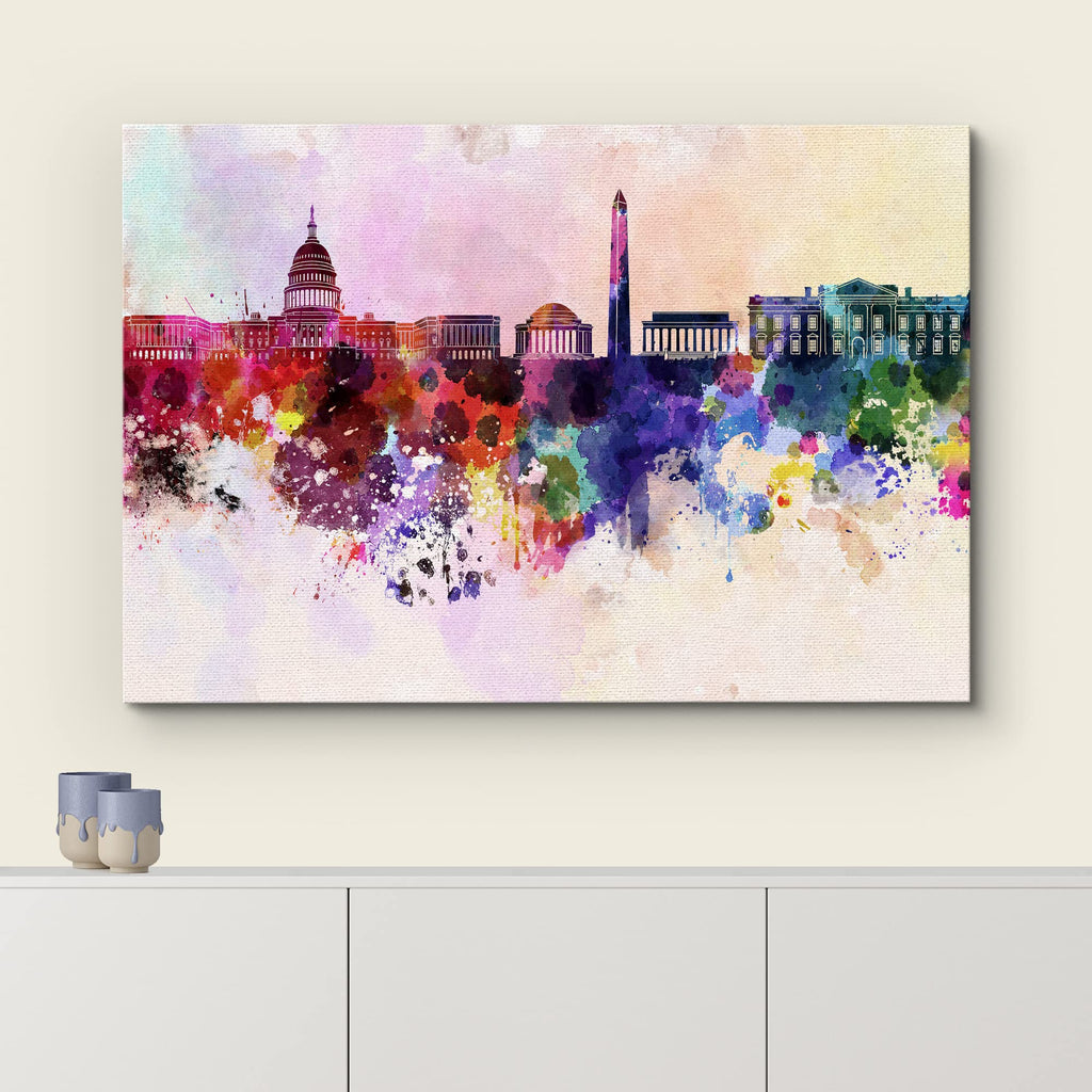 Washington Dc Skyline in Watercolor Background Wall ation 32 x 48