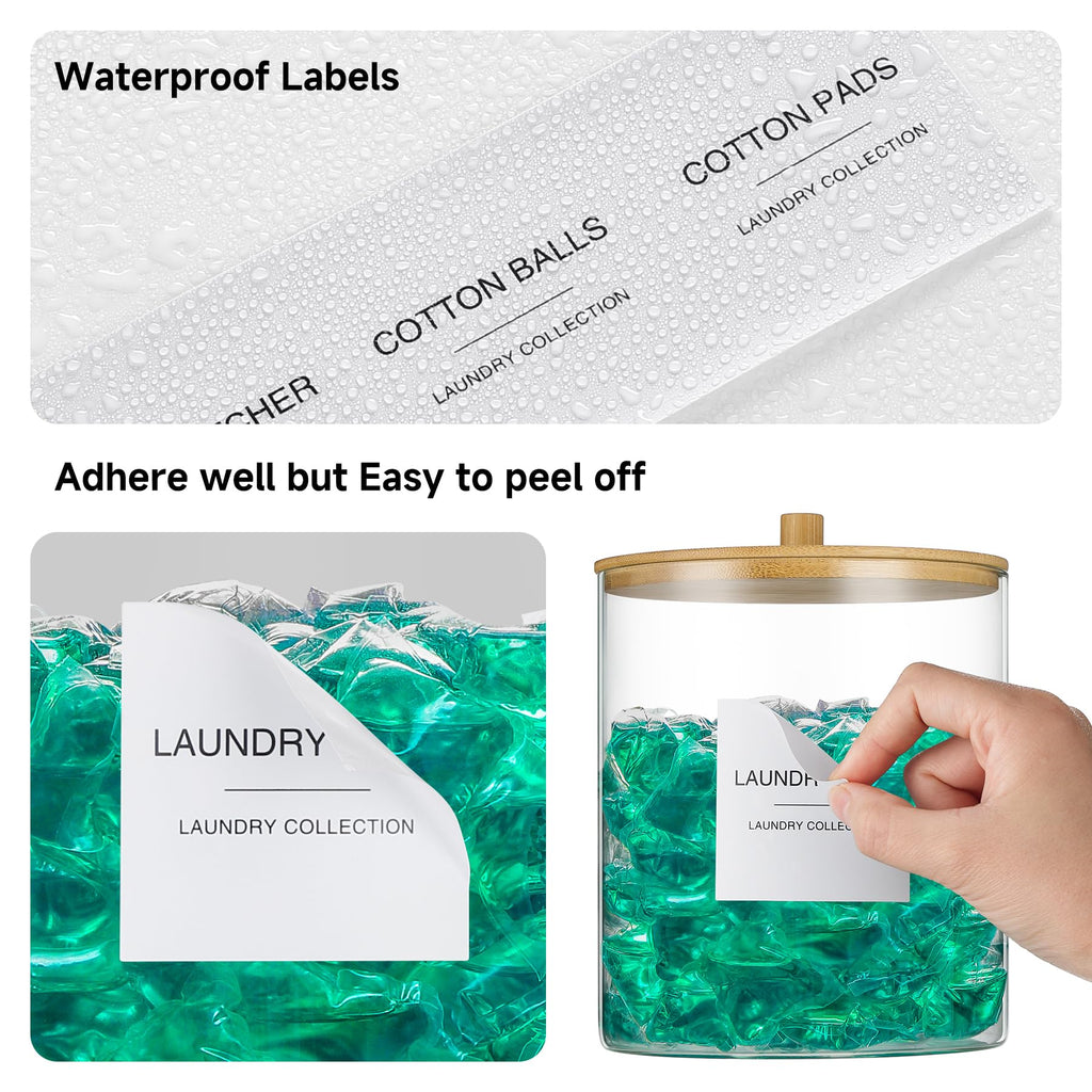 Glass Jars for Laundry Room Organization, Laundry Pods Container with 27 Labels, Detergent Holder with Bamboo Lid