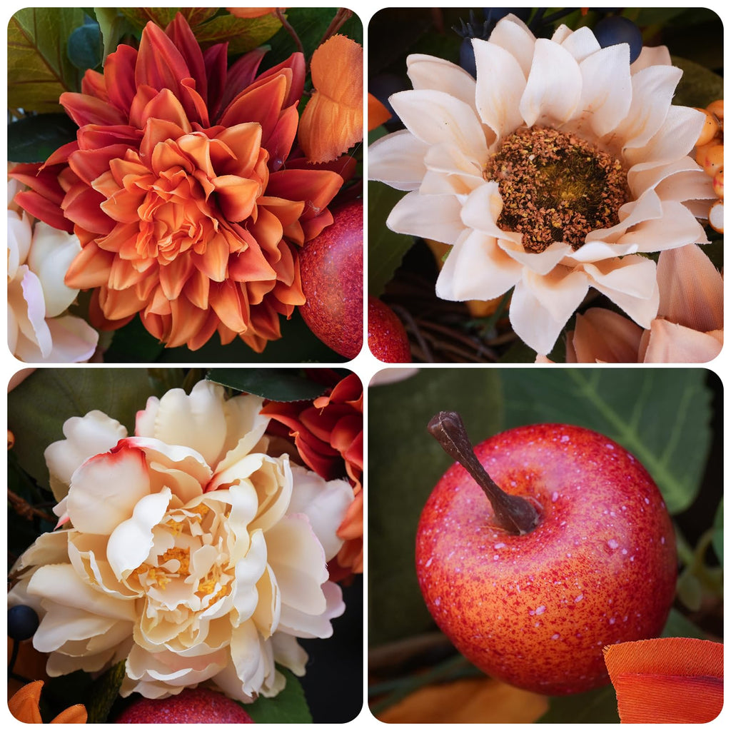24 Inch Fall Wreaths for Front Door, Apple Wreath Artificial Autumn Wreath