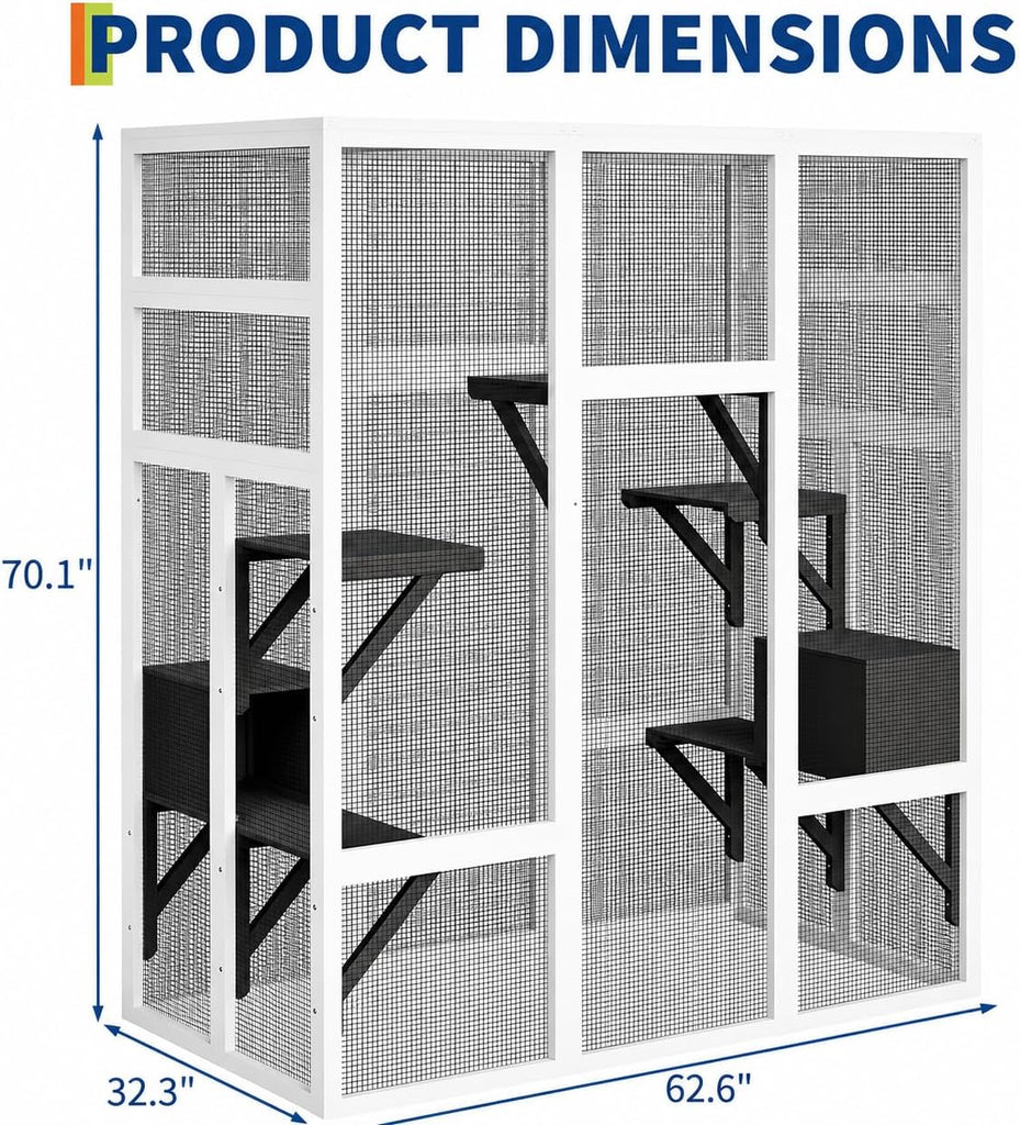 70" Large Catio Cat Enclosure, Wooden Patio Cat House, Gray