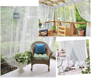 Mosquito Net Outdoor Curtains Waterproof, 2 Panels | Quick Dry, Lightweight, Tulle Drapes Mesh Netting with DIY