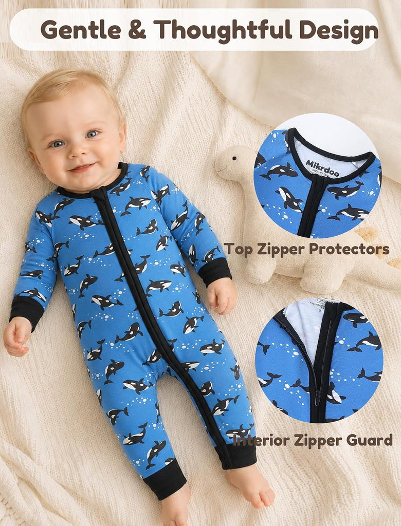 Baby Boys Footed Pajamas Bamboo Viscose 2 Way Zipper Sleepers