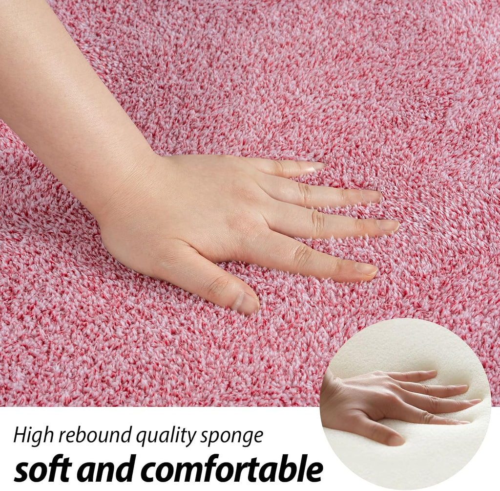 Large Washable Area Rug, Pink Memory Foam Carpet, Non-Slip Fluffy Rugs for Girls Bedroom Bedside Office Dorm
