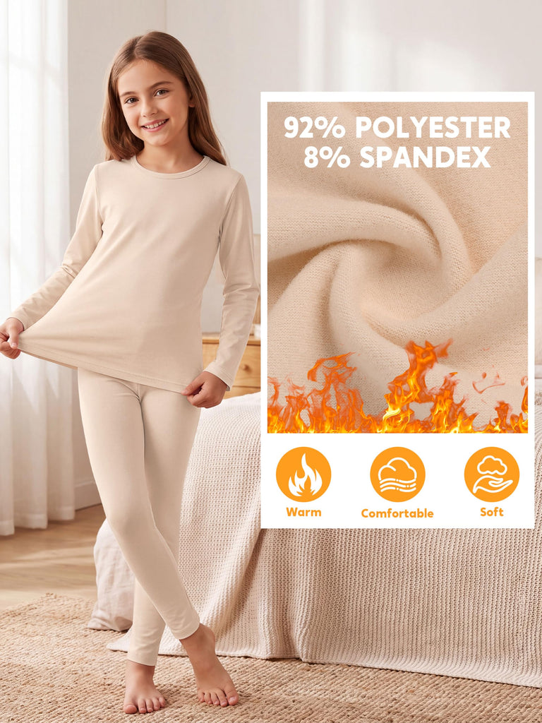 Kids Fleece Lined Thermal Underwear Thermal Set Base Layer Warm Set